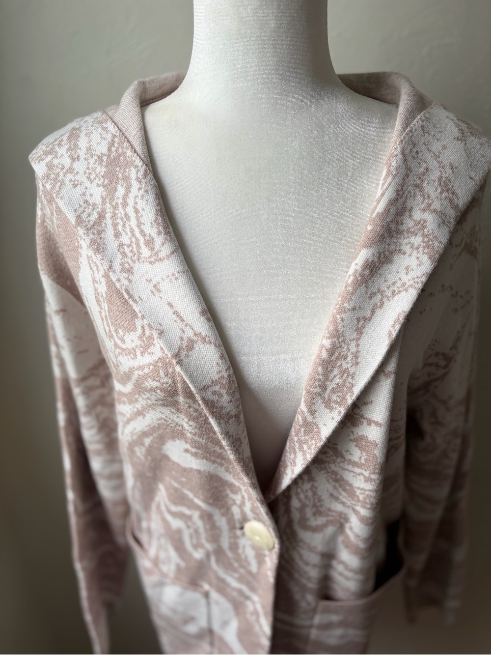 Christian Siriano New York Blush Taupe Marbled Hooded Cardigan Medium - Picture 5 of 10